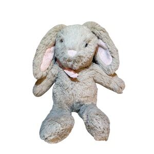 PBK Pottery Barn Kids Gray Pink Bow Bunny Rabbit Plush Stuffed Animal 12”